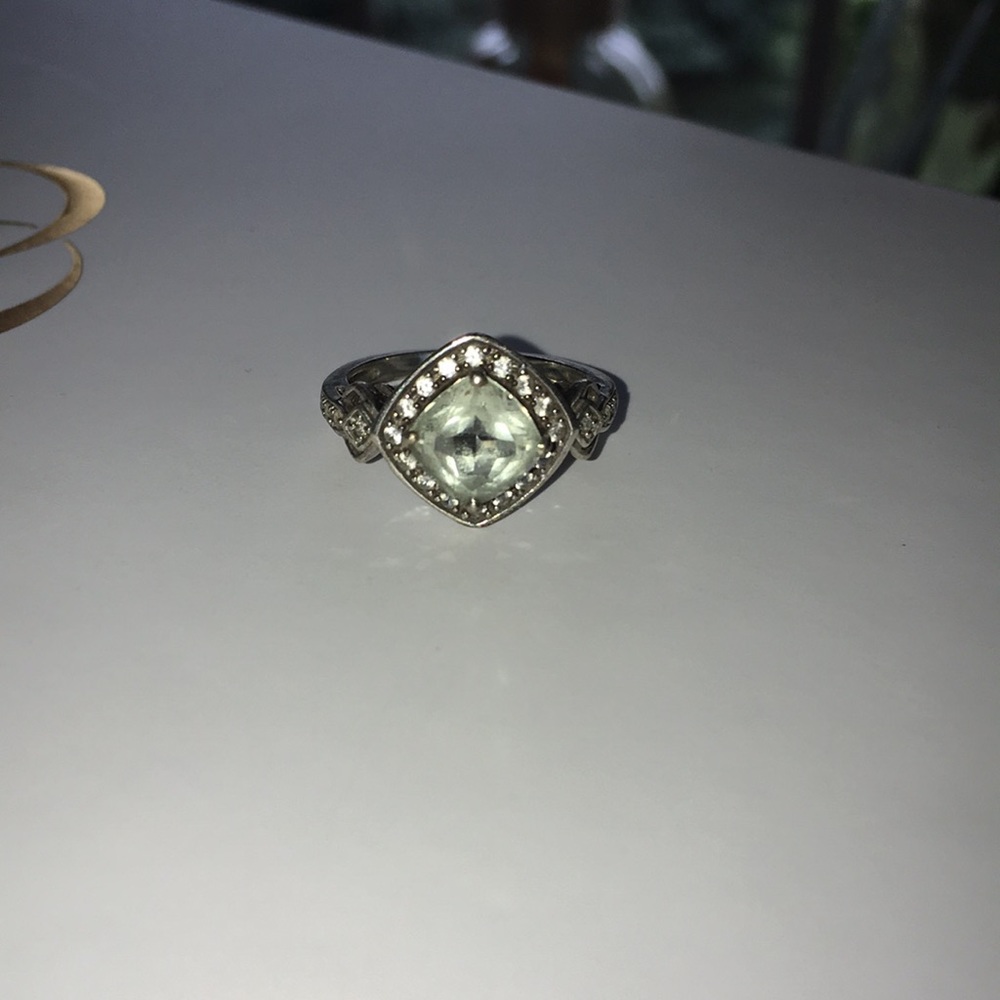 Green Amethyst and Diamond Ring